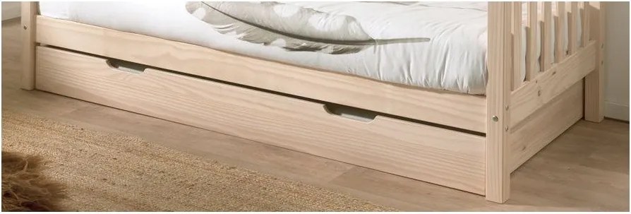 Pat pentru copii în culoare naturală cu extensie suplimentară din lemn de pin cu somieră 90x200 cm Margrit – Vipack