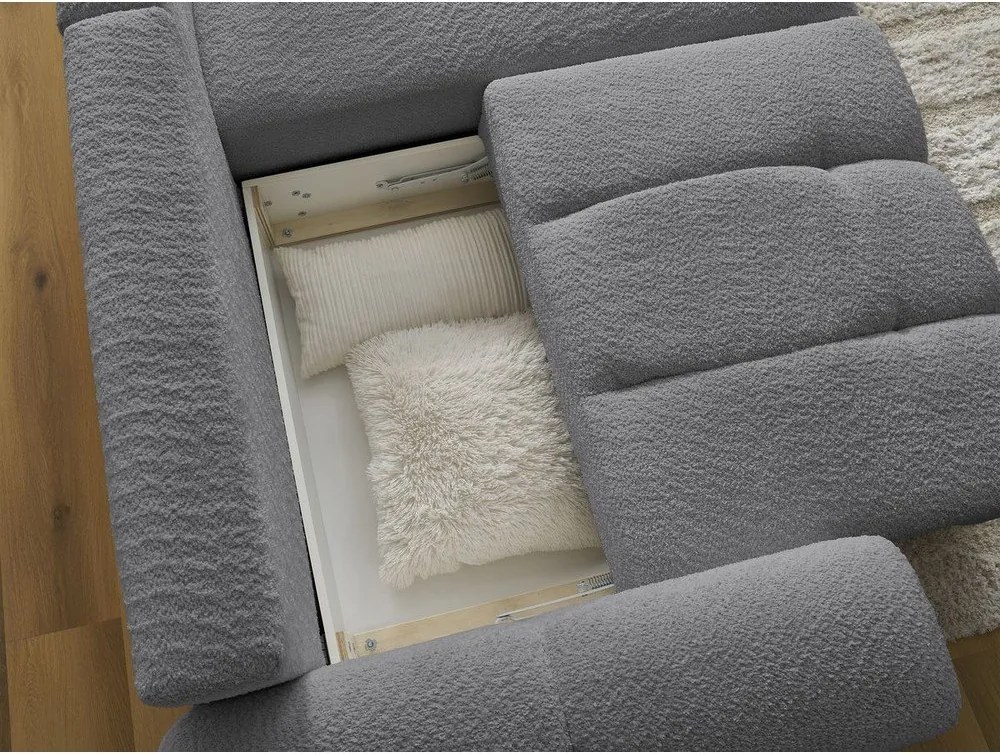 Colțar gri extensibil/cu spațiu de depozitare cu tapițerie din țesătură bouclé (cu colț pe partea dreaptă/cu șezlong) Roxelane – Bobochic Paris
