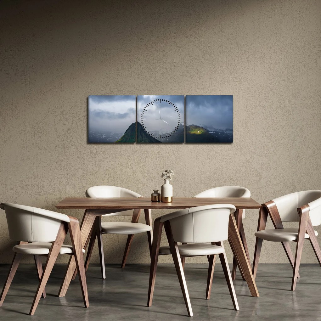 Tablou cu munți (cu ceas) (90x30 cm)