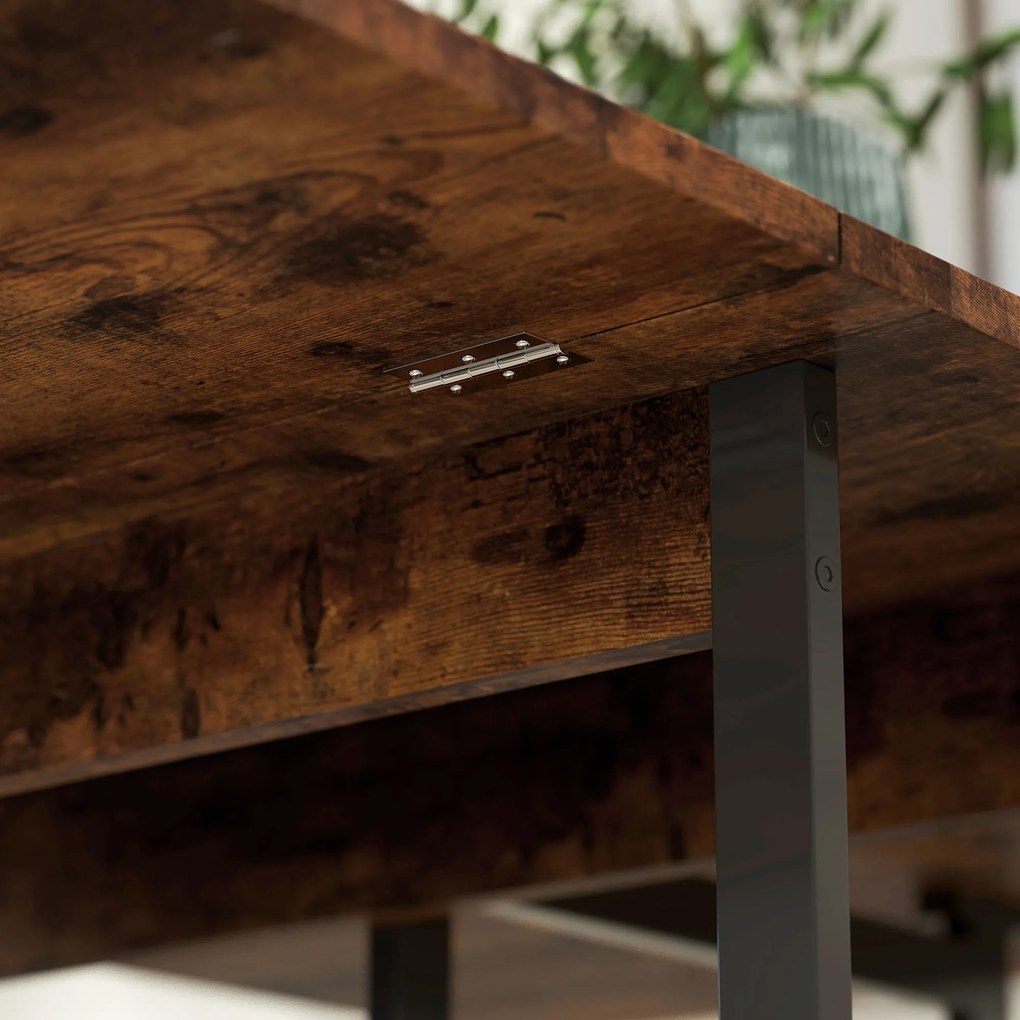 HOMCOM Masă de Dining Extensibilă în stil industrial, pentru până la 4 persoane, rafturi deschise, flexibilă, Metal, Placă de melamină, Maroniu | Aosom Romania