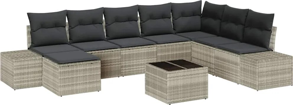 vidaXL Set de canapele pentru grădină 9 pcs Gri deschis poliratan