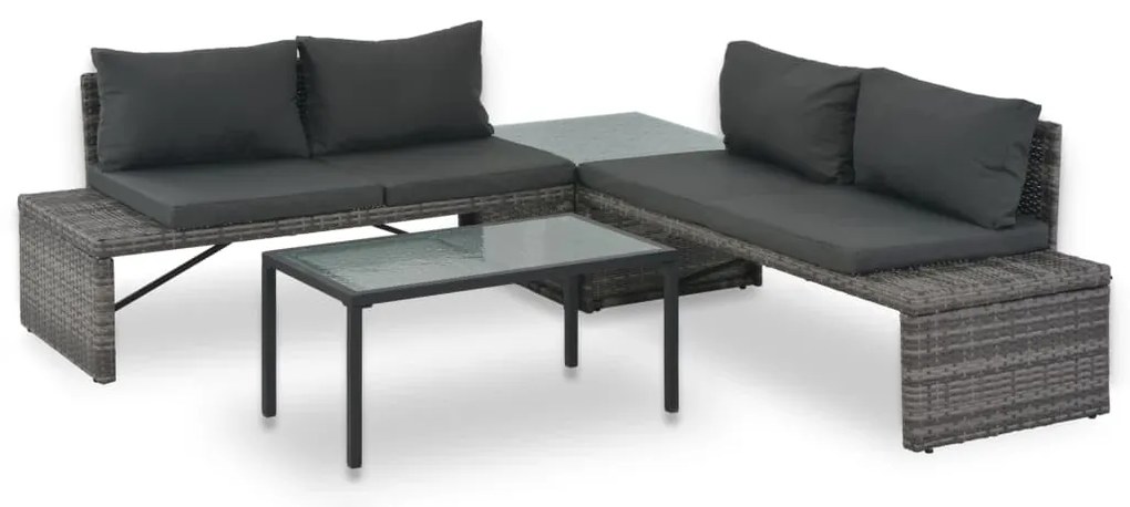 vidaXL Set mobilier de grădină cu perne, 3 piese, gri, poliratan