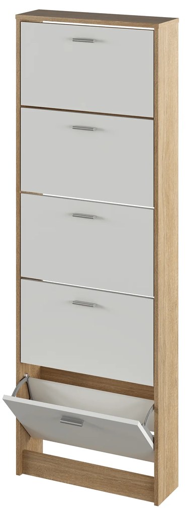 Dulap pantofi, 5 rafturi, stejar sonoma/ alb, MOBI 15