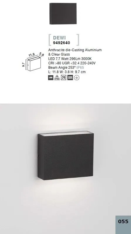 Aplica LED de perete pentru iluminat exterior IP65 DEWI