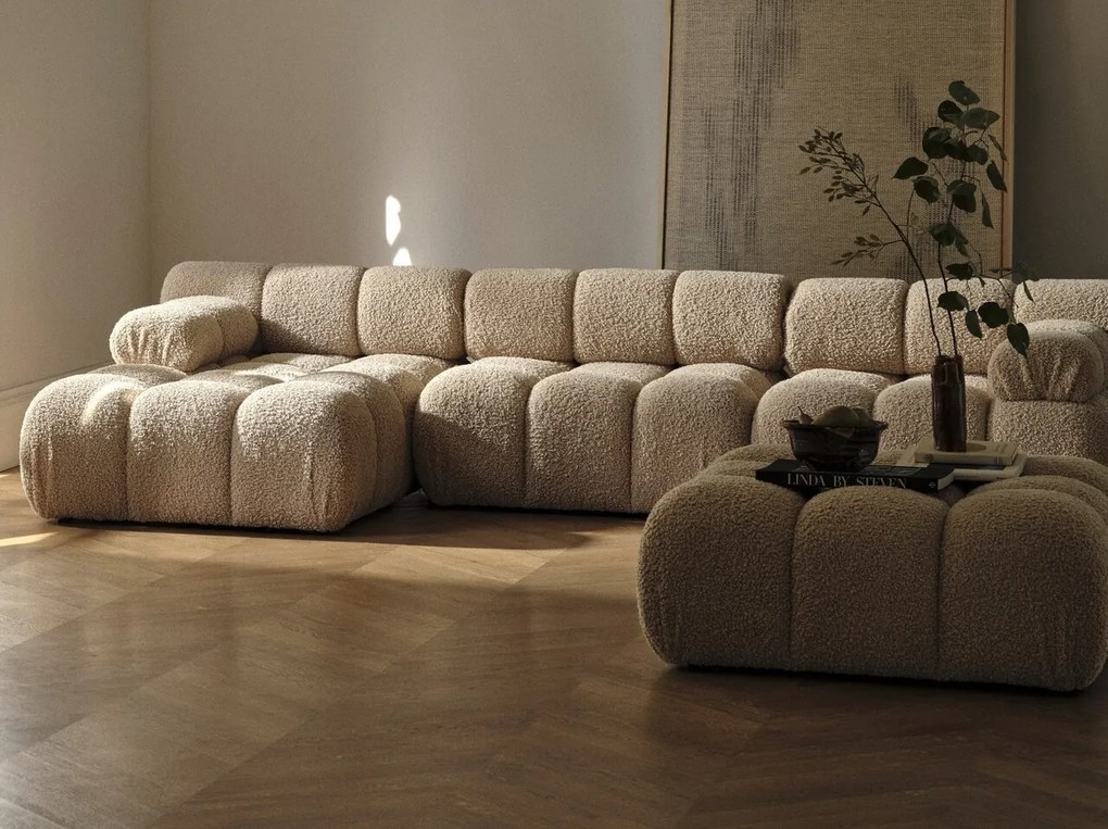 Coltar modular stanga 4 locuri, Bellis-213, Micadoni Home, 282x155x70 cm, tesatura boucle, bej sand