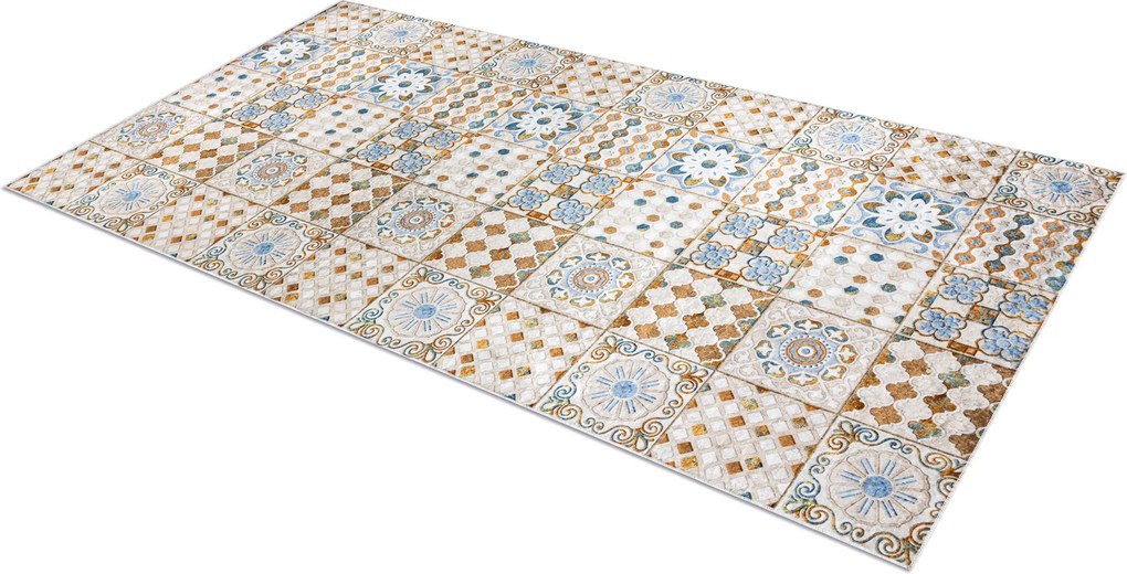 ANDRE 53010 covor lavabil gresii de Lisbona, bucatarie, anti-alunecare - bej / albastru