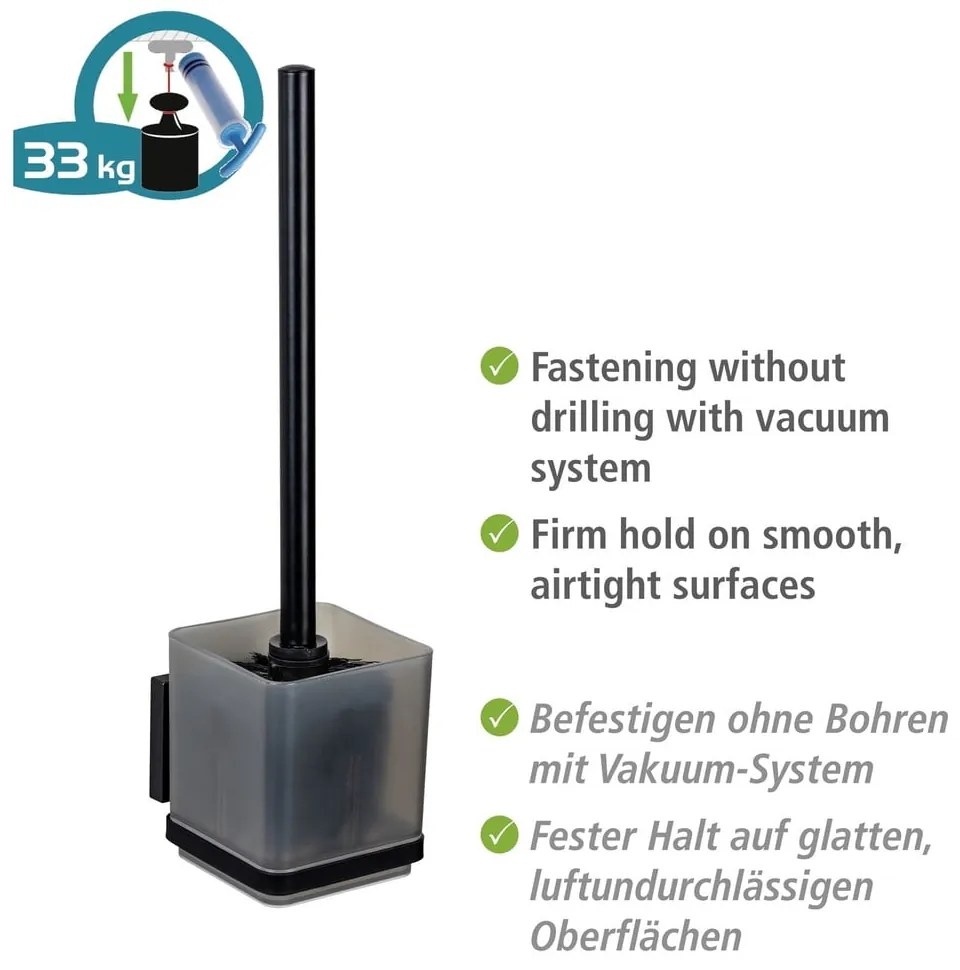 Perie de WC neagră autoadezivă din plastic Quadro – Wenko