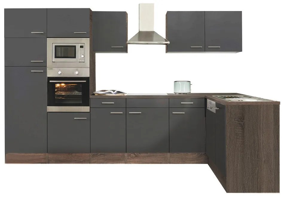 Mobilă de bucătărie de colț Yorki 340, corp din stejar Yorki, cu față antracit satinat