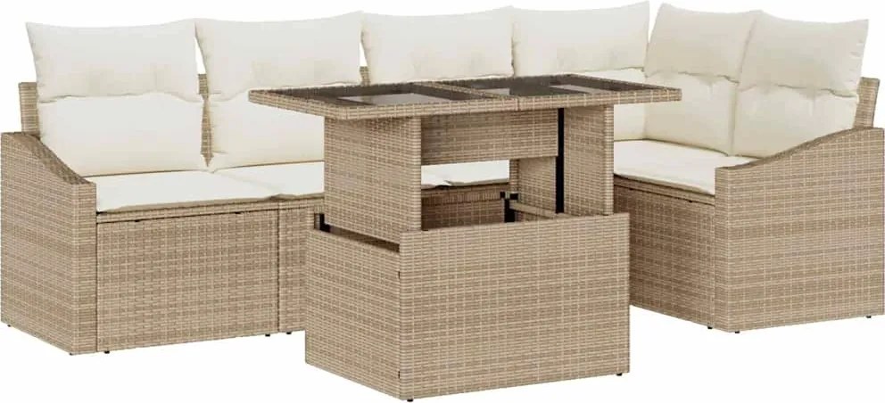 vidaXL Set de canapele pentru grădină cu pernă 6 pcs Bej și crem