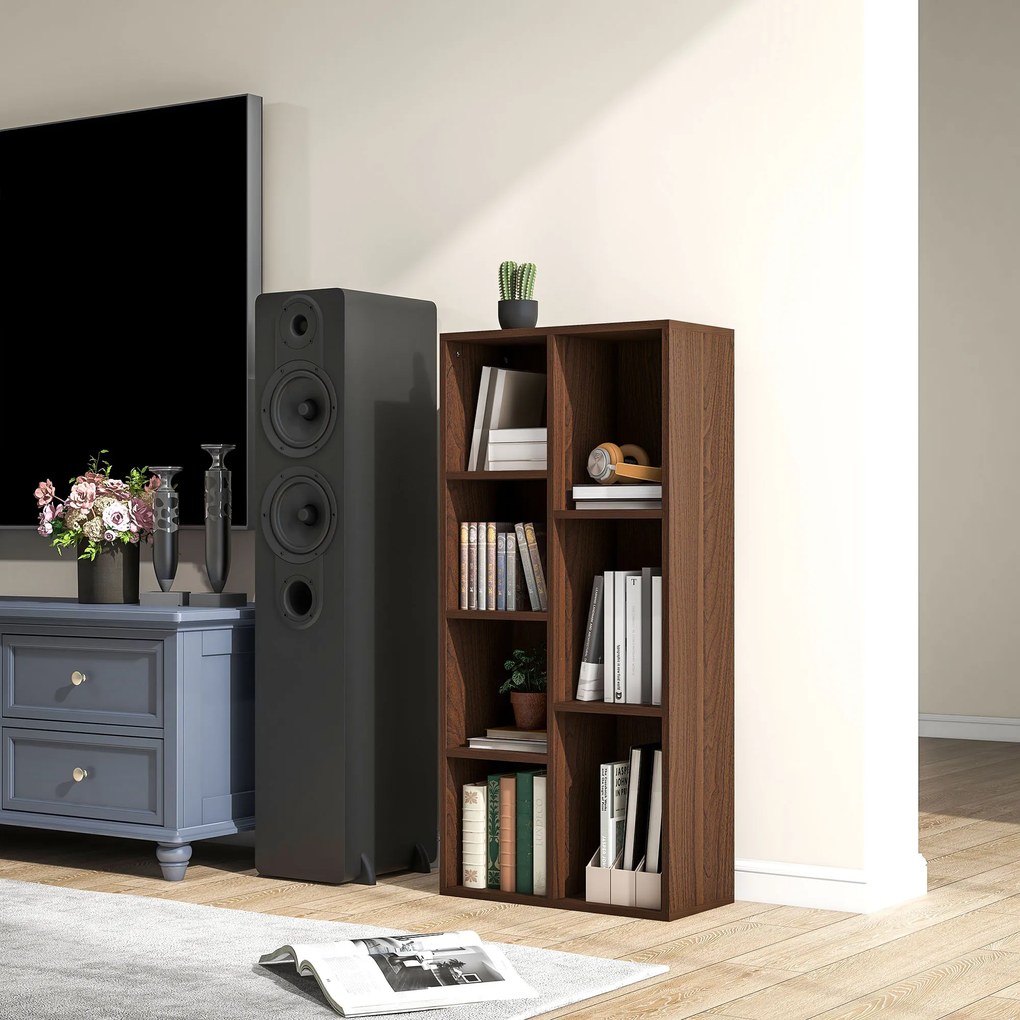 HOMCOM Bibliotecă cu 7 Suporturi Diferite, 50x24x106 cm, Maro Rustic | Aosom Romania