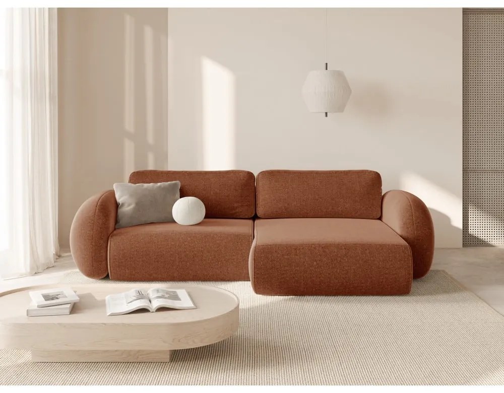 Colțar cărămiziu extensibil/cu spațiu de depozitare cu tapițerie din chenille Tonale – Cosmopolitan Design