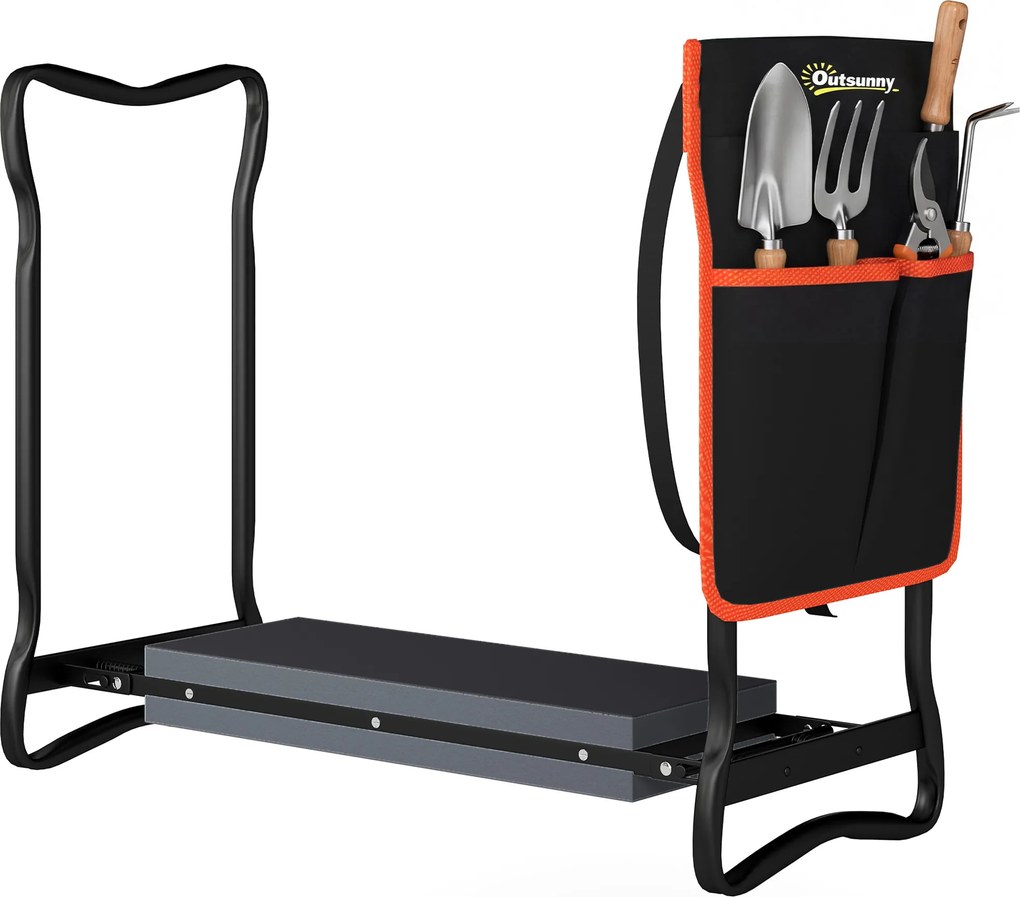 Outsunny Taburet de grădină pliabil cu pernă EVA Scaun de grădină cu geantă pentru unelte la talie Sarcină 150kg | Aosom Romania