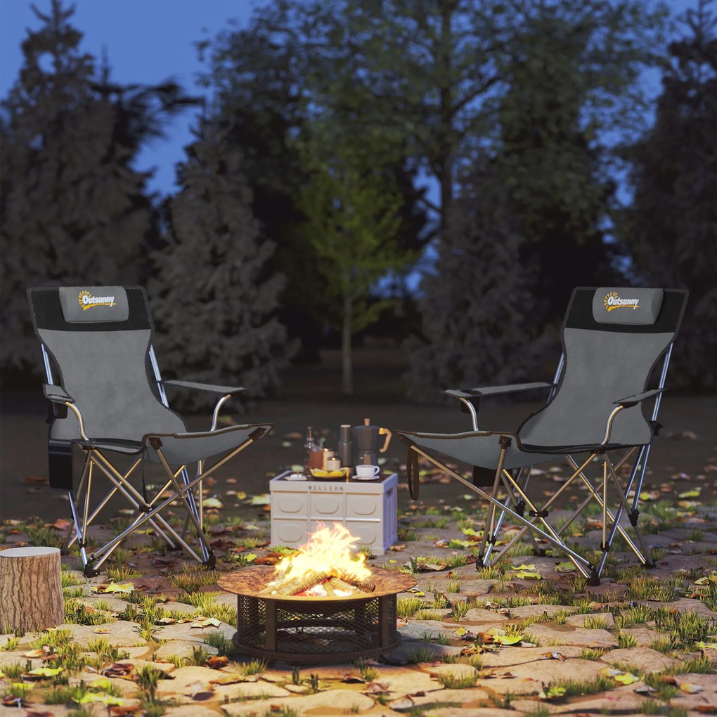 Outsunny Set de 2 Scaune de Camping Pliabile cu Suport pentru Picioare Detașabil, 82x100x88 cm, Negru | Aosom Romania