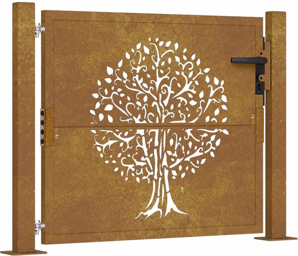 vidaXL Poartă de grădină 100x75 cm, oțel corten, design copac