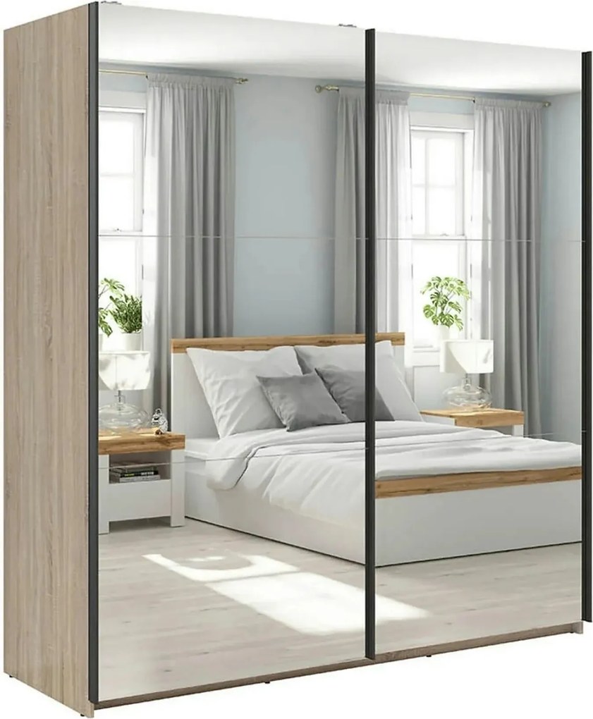 Dulap TETRIX, stejar sonoma, PAL, cu 2 usi si oglinzi, 183x60x196 cm