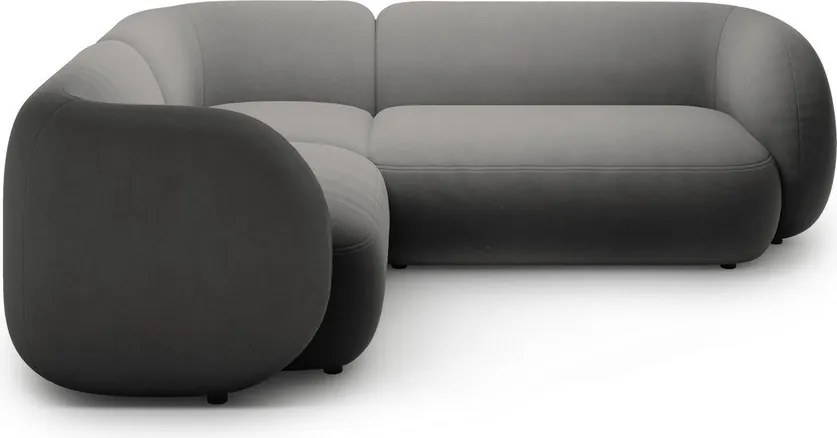 Colțar gri închis cu tapițerie din catifea (cu colț pe partea stângă/în formă de ”L”) Kate – Micadoni