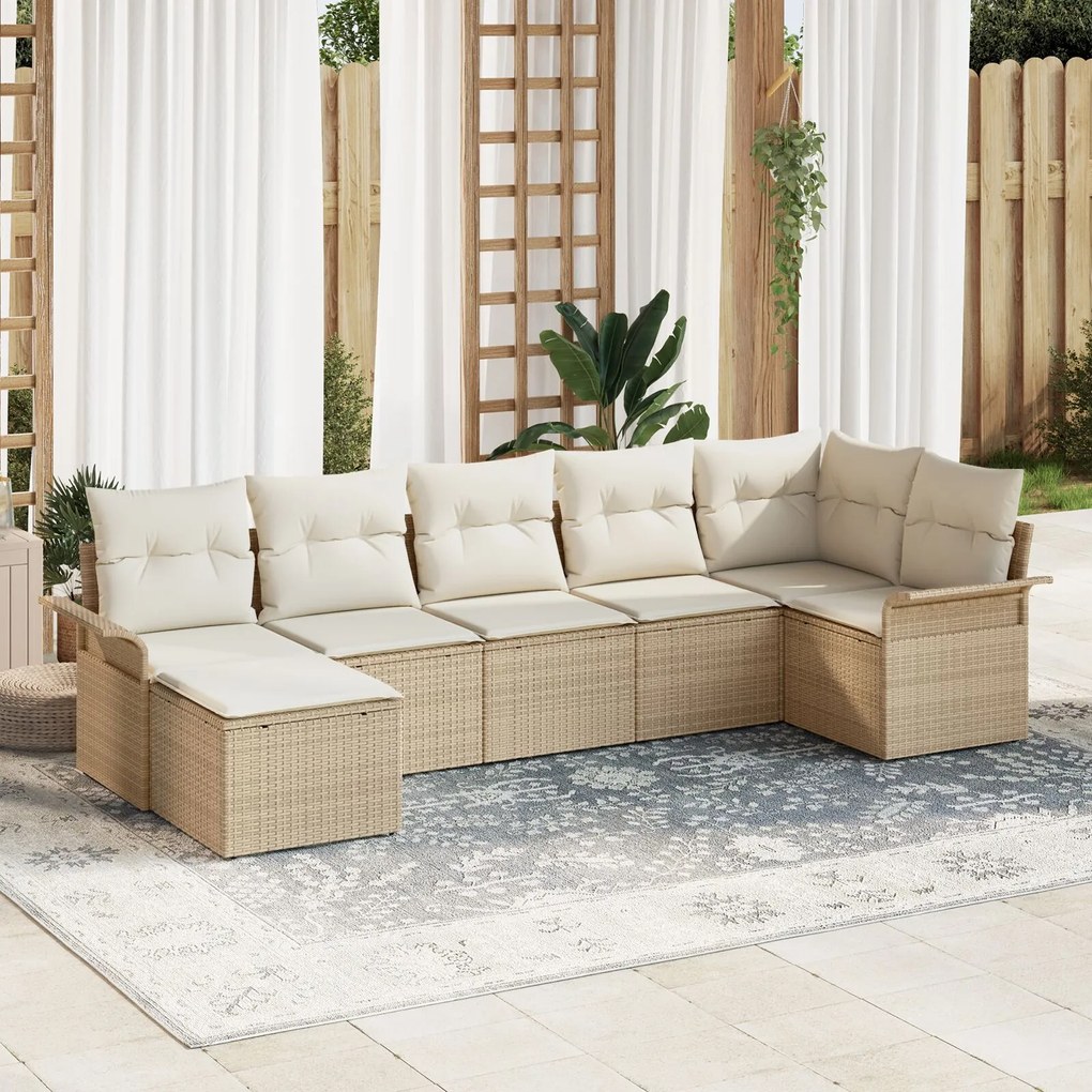 vidaXL Set de canapele pentru grădină cu pernă 7 pcs Bej Rattan poli