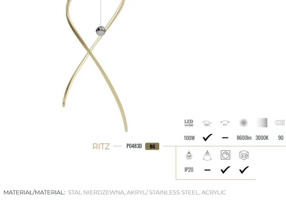 Lustra moderna casa scarii LED dimabila RITZ auriu periat