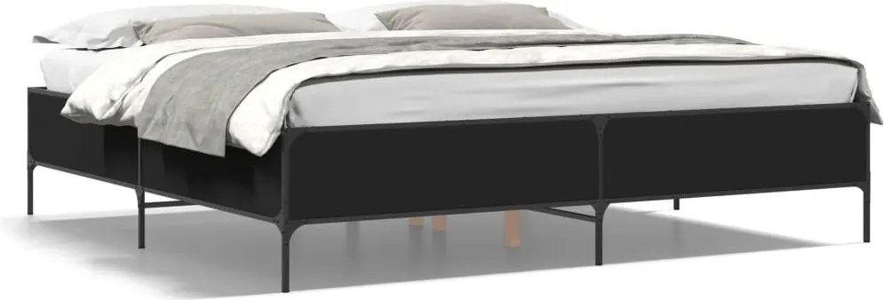vidaXL Cadru de pat, negru, 200x200 cm, lemn prelucrat și metal