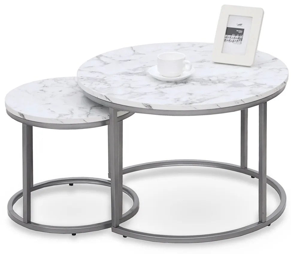 Set 2 mese de cafea Paola - marmura/silver
