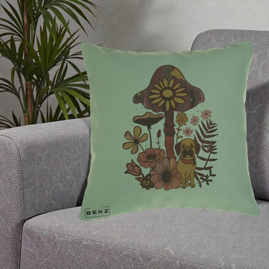 Perna Decorativa Ciuperca Caine Boho, 40x40 cm, Verde, Husa Detasabila, Perna Inclusa, BEKZ®