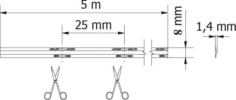 Bandă LED COB GTV pentru mobilier, lumină neutră, 320 LED m, 700 lm m, 12V, IP20, 5 m Alb neutru, 8 W/m, 12 V, LED Cob, 700 lm/m, 8 mm