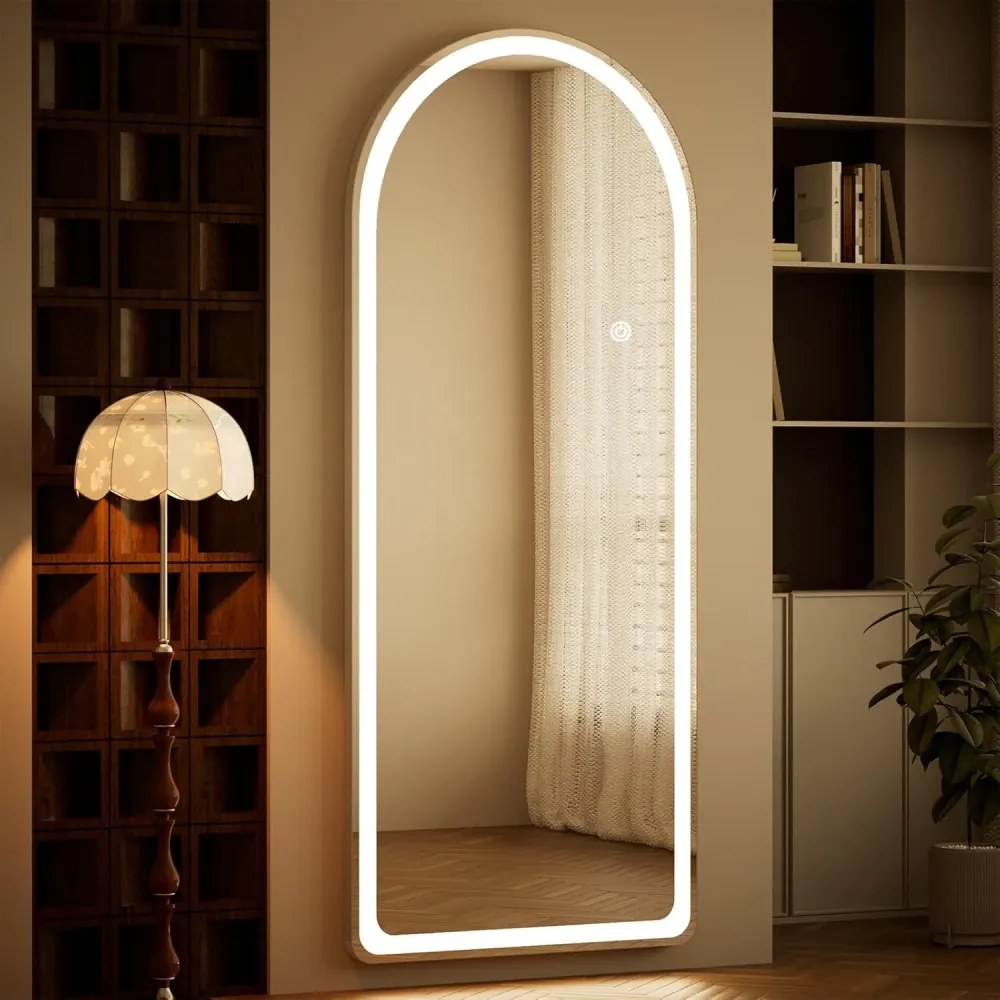 Oglindă LED Arcuită, 3 tipuri de Culoare, Intensitate reglabilă, Control Touch, Sticlă HD, Cadru Aluminiu, cu Suport, 160x50 cm