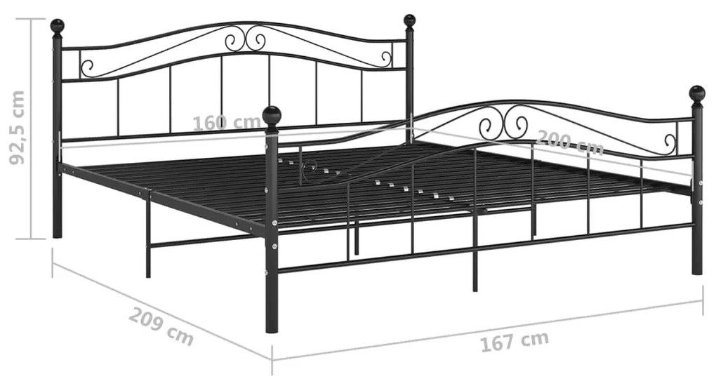 Cadru de pat, negru, 160x200 cm, metal Negru, 160 x 200 cm