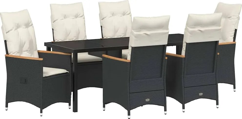 vidaXL Set de masă pentru grădină cu pernă 7 pcs Negru poliratan