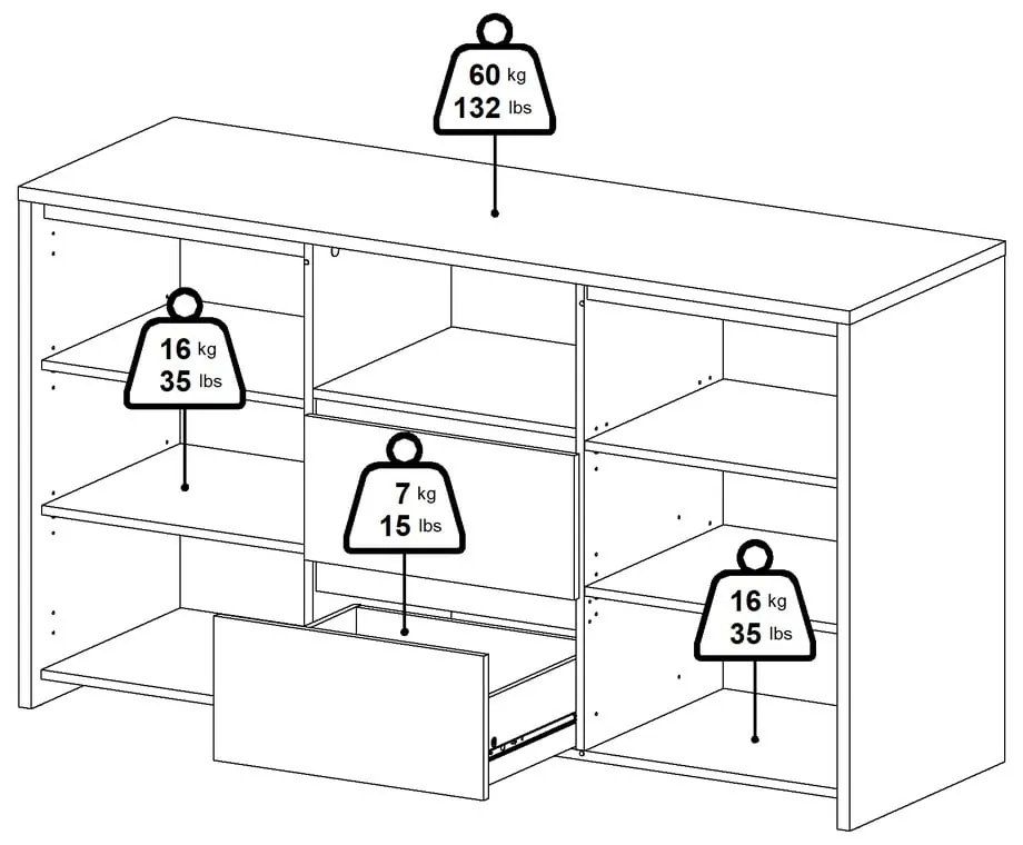 Comodă albă-în culoare naturală cu aspect de lemn de stejar 149x84x48 cm Next – Tvilum