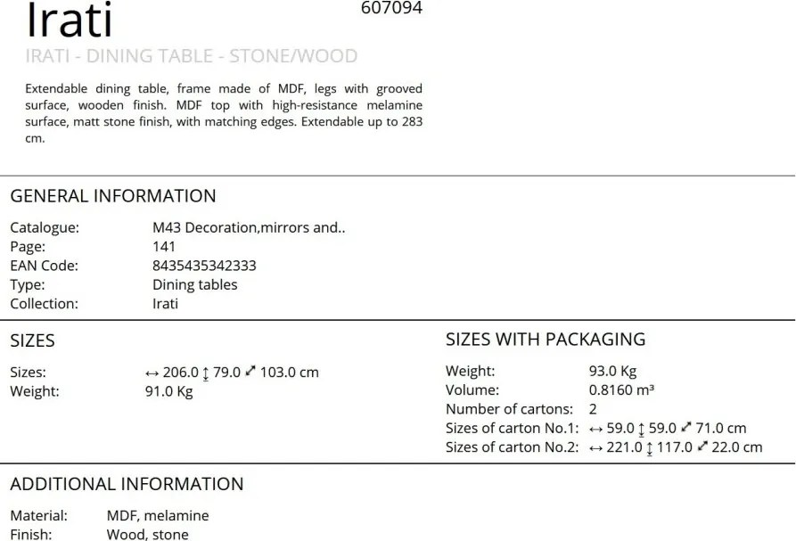 Masa dining extensibila design lux Irati