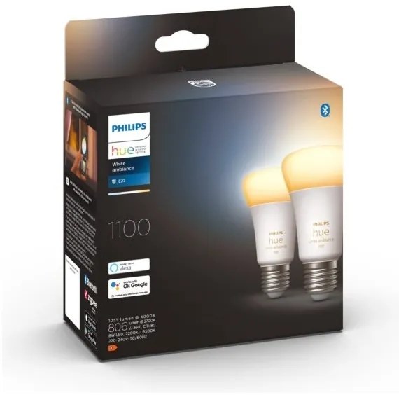 SET 2x bec LED dimabil Philips Hue WHITE AMBIANCE E27/8W/230V 2200-6500K