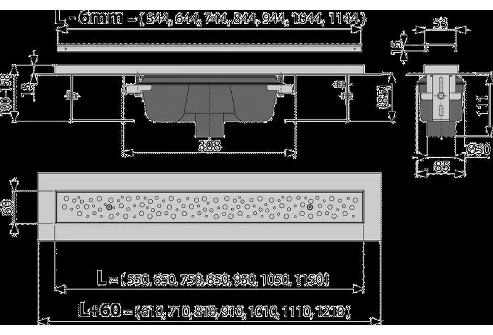 Rigola dus iesire verticala cu capac perforat crom mat 1050 mm Alcadrain APZ1011-1050M 1050 mm