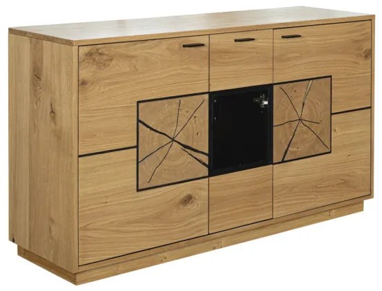 Bufet Urbano Oak Cu 3 Usi Si 1 Sertar, Stejar Rustic Si Negru, 140 Cm