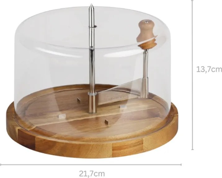 Platou pentru taierea si servirea branzei Kesper 28621, 21 cm, capac, baza rotativa din lemn, cutit din otel, design elegant, maro