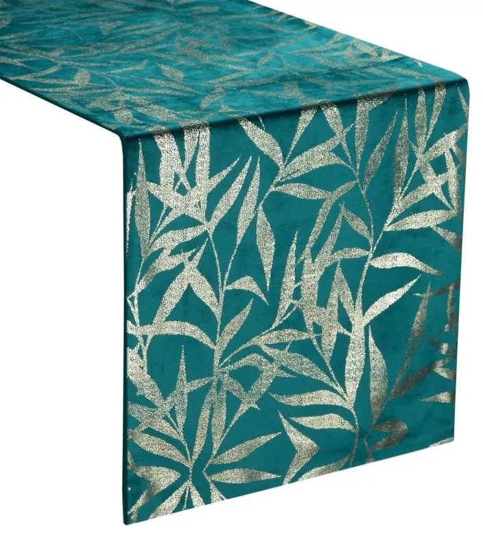 Traversa pentru masa centrală din catifea cu imprimeu turcoaz Lățime: 35 cm | Lungime: 180 cm