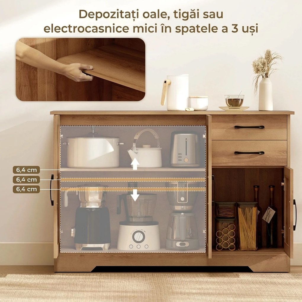 HOMCOM Mobilă bucătărie cu 2 sertare și 2 dulapuri cu rafturi reglabile, stejar | Aosom Romania