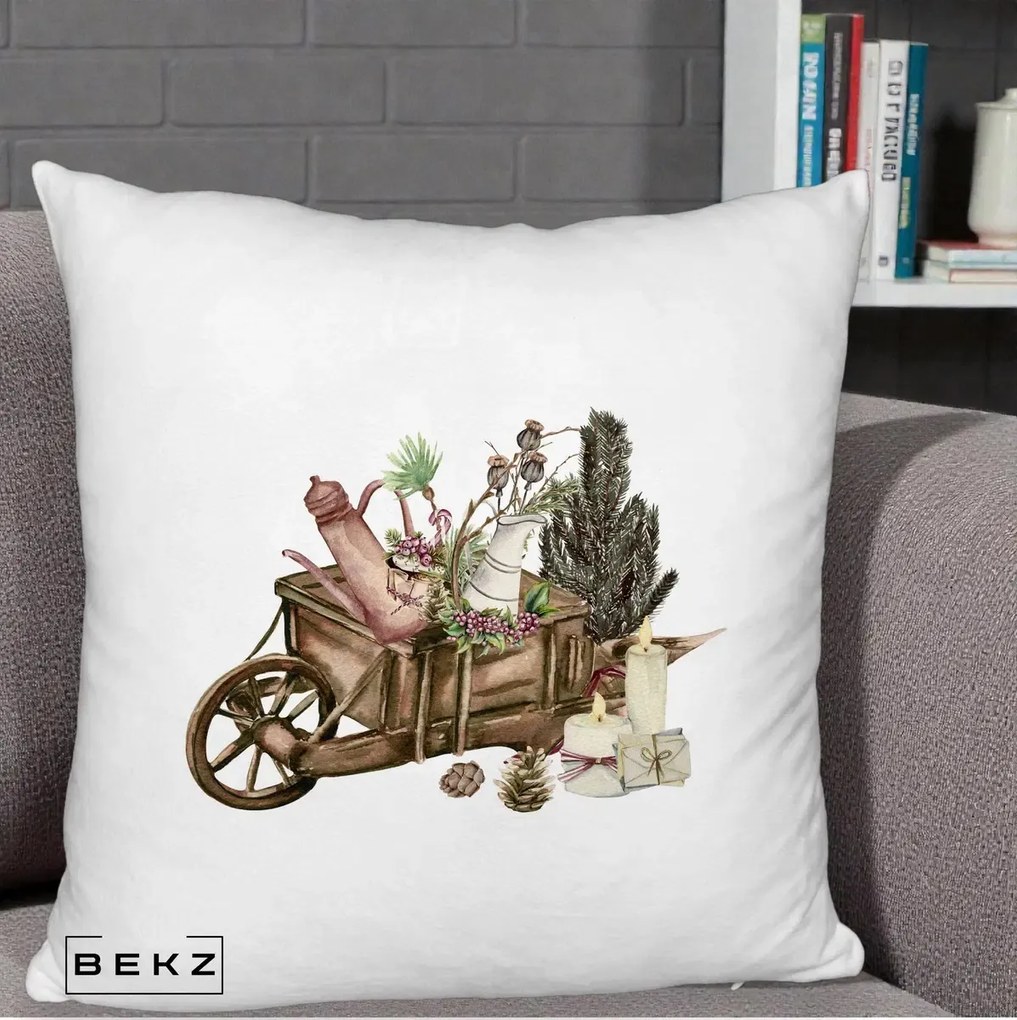 Perna Decorativa Roaba Rustica de Craciun, 40x40 cm, Alb Pufos, Husa Detasabila, Perna Inclusa, BEKZ®