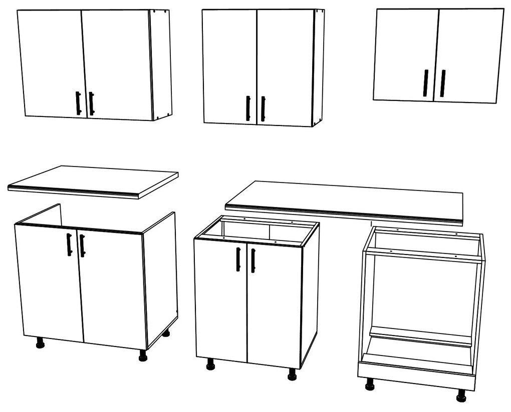 Set Bucatarie Karo V10, Gri Lucios/Alb, MDF, Blat Thermo 28 mm, L 200 cm