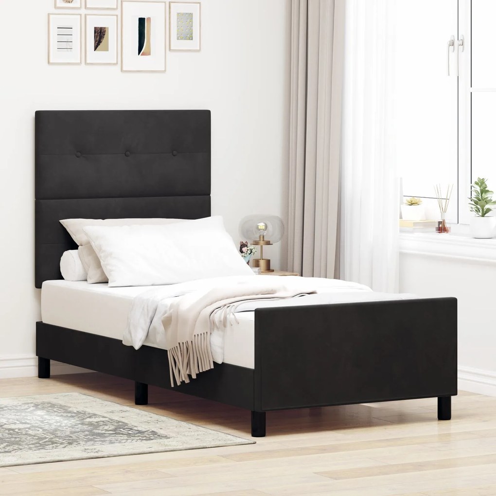 vidaXL Cadru de pat, negru, 90x190 cm, catifea