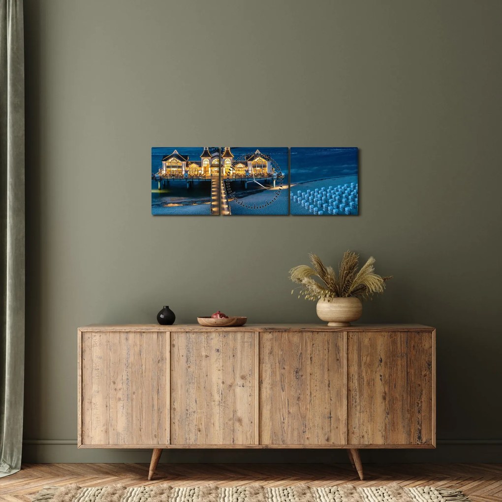 Tablou - hotel pe plajă (cu ceas) (90x30 cm)