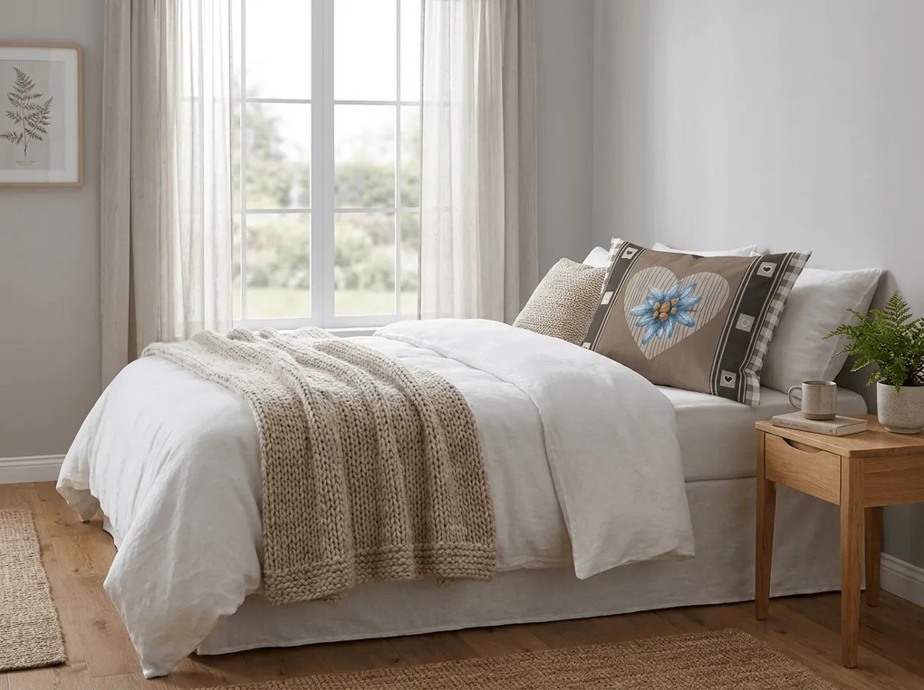 Fata de perna din amestec de bumbac HEART RETRO POLY 50x70 cm, maro