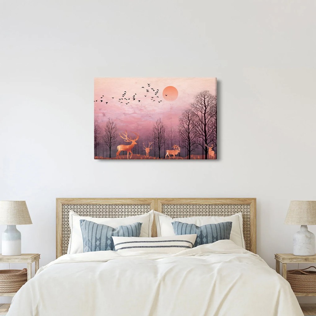 Tablou - Căprioare în strălucirea apusului de soare (90x60 cm)
