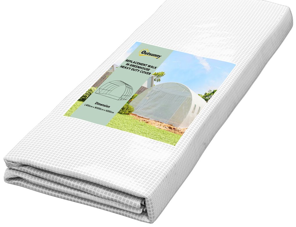 Outsunny Folie de schimb seră tunnel 12 m² 4 x 3 x 2 m PE anti-UV impermeabilă 8 ferestre + ușă înfășurabilă cu fermoar alb | Aosom Romania