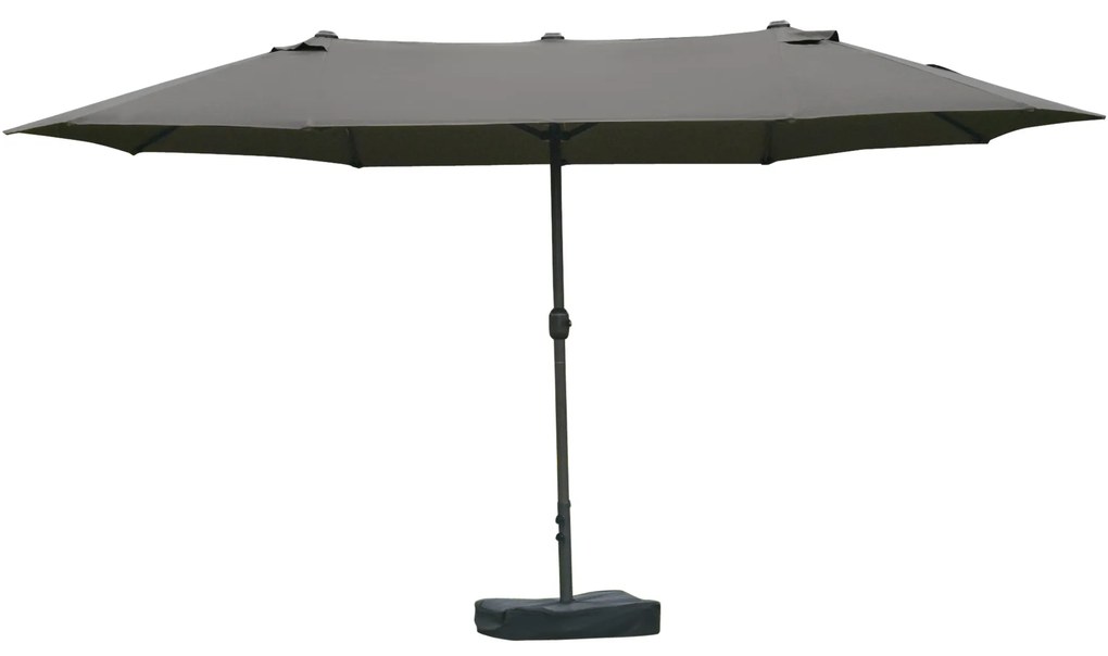 Outsunny Umbrelă de grădină exterioară, umbrelă dublă rectangulară 4,6L x 2,7l x 2,4H m cu deschidere și închidere cu manivelă, saci de greutate și bază incluse, pentru balcon, piscină, gri | Aosom Romania