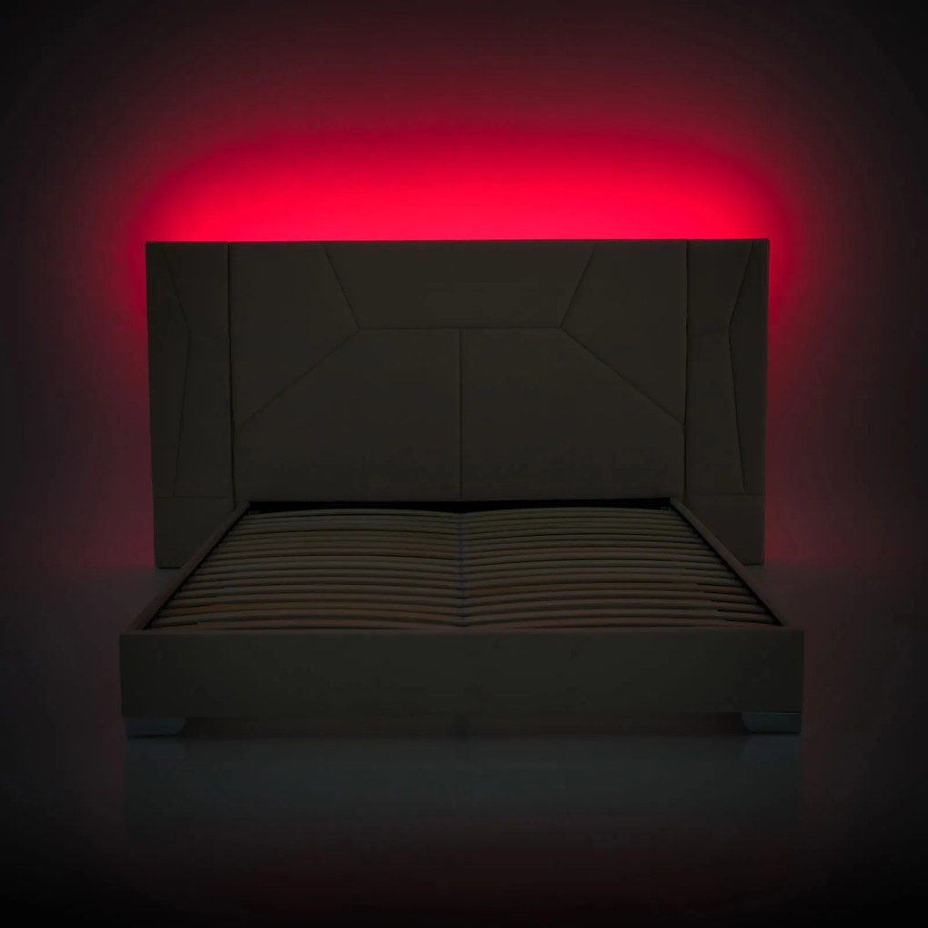 Pat cu somieră şi iluminare LED, 160x200, ţesătură Velvet bej, ALTESA