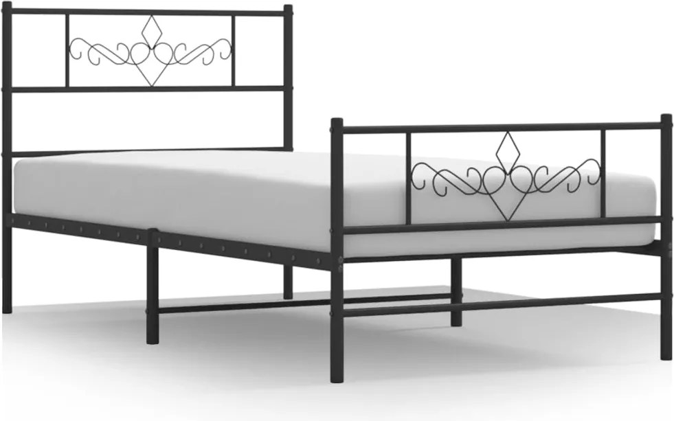 vidaXL Cadru pat metalic cu tăblii de cap/picioare, negru, 75x190 cm