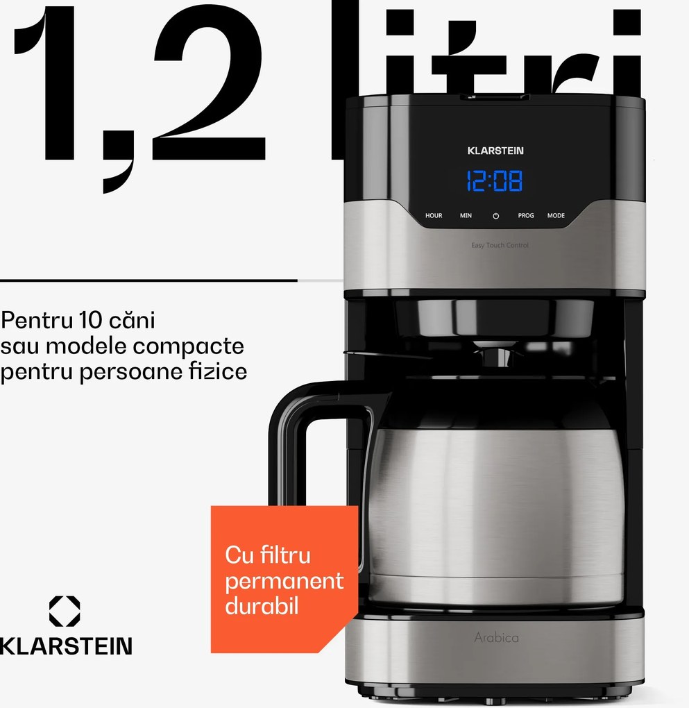 Klarstein Arabica 800W, aparat de cafea, EasyTouch Control, argintiu/negru