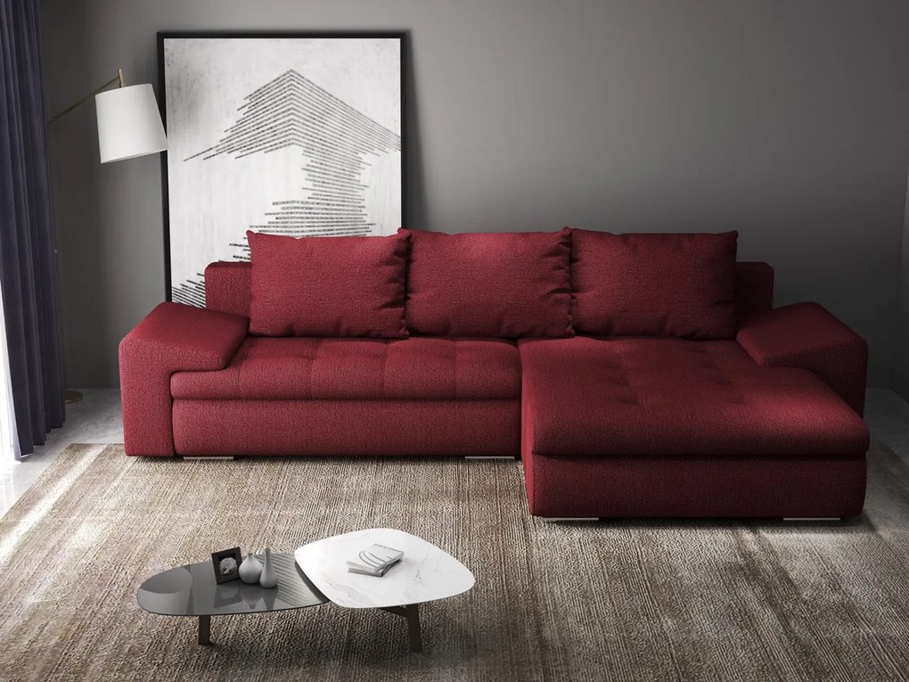 Colțar extensibil dumonde cu ladă de depozitare si sezut confortabil din spuma high-density, Leonardo Enjoy Rosu 260x185 cm II