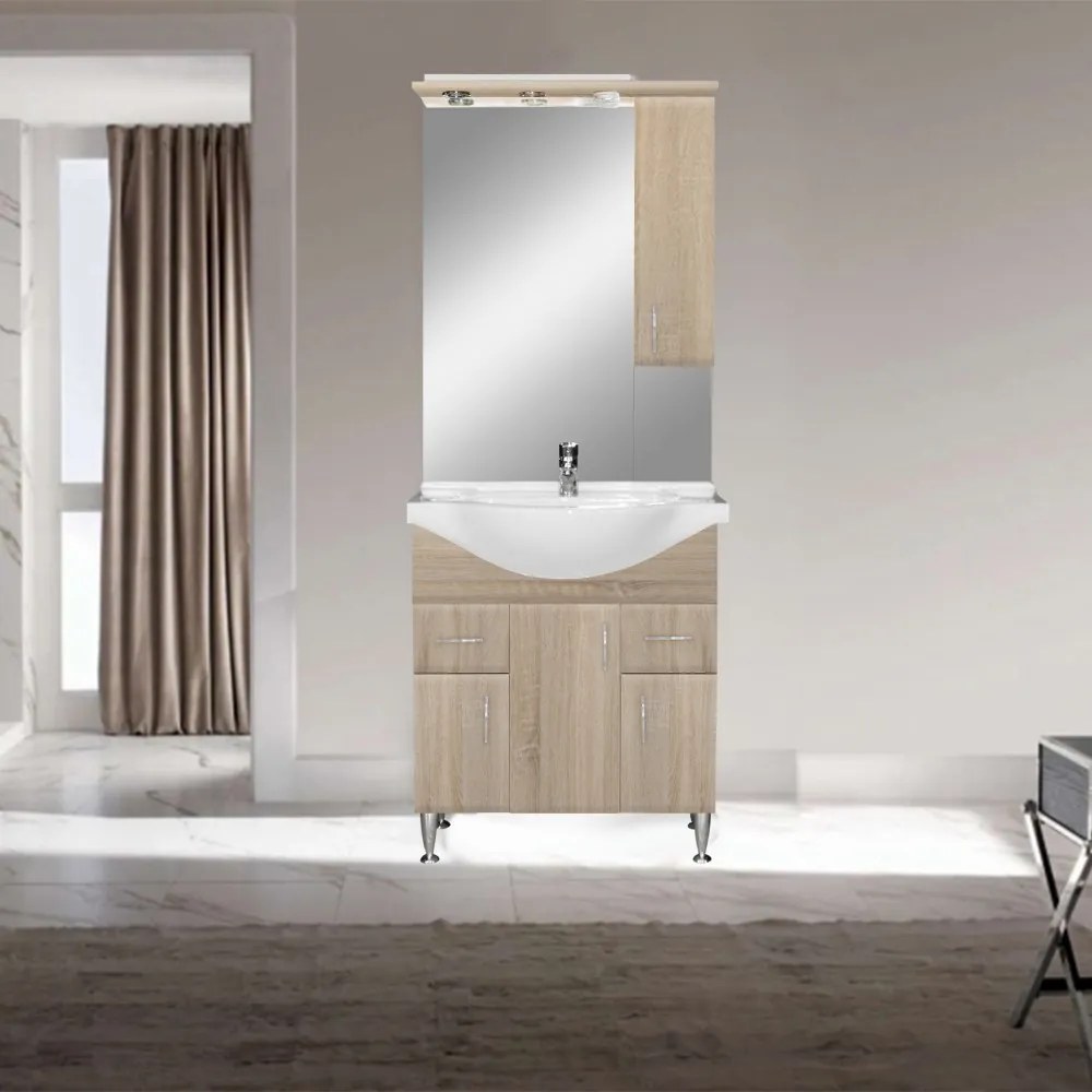 Dulap suspendat pentru baie Bianca Plus 75, culoare stejar sonoma, deschidere pe dreapta